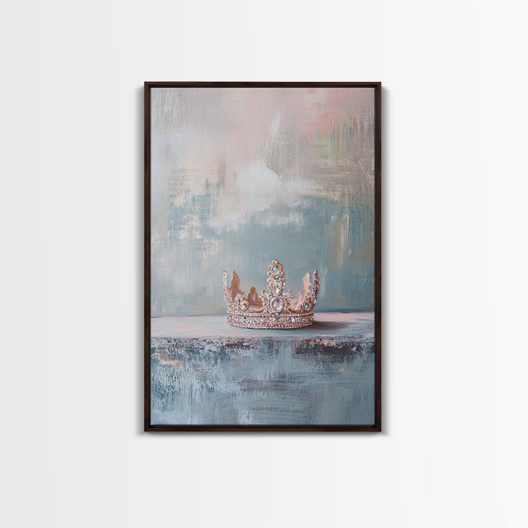Jeweled Princess Crown Still Life Framed Canvas Print, Luxury Feminine Wall Art, Glam Bedroom Decor, Romantic Gift For Her