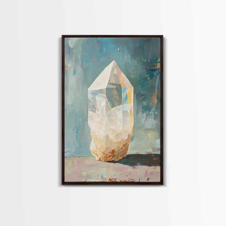 Glowing Crystal Quartz Still Life Wall Art, Spiritual Gemstone Canvas Print, Boho Home Decor, Mystical Gift For Her, Living Room Decor