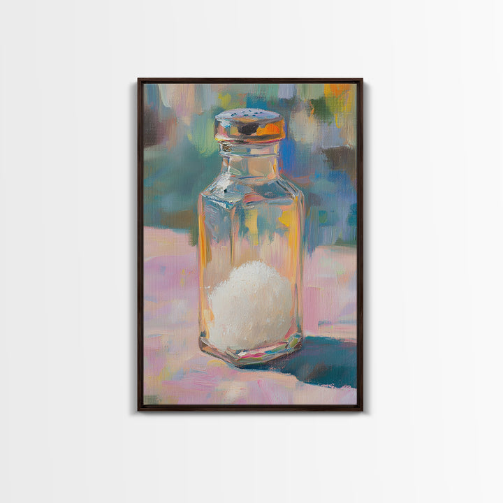 Colorful Glass Salt Shaker Canvas Print, Modern Kitchen Wall Art, Bright Still Life Painting, Dopamine Home Decor Gift Idea