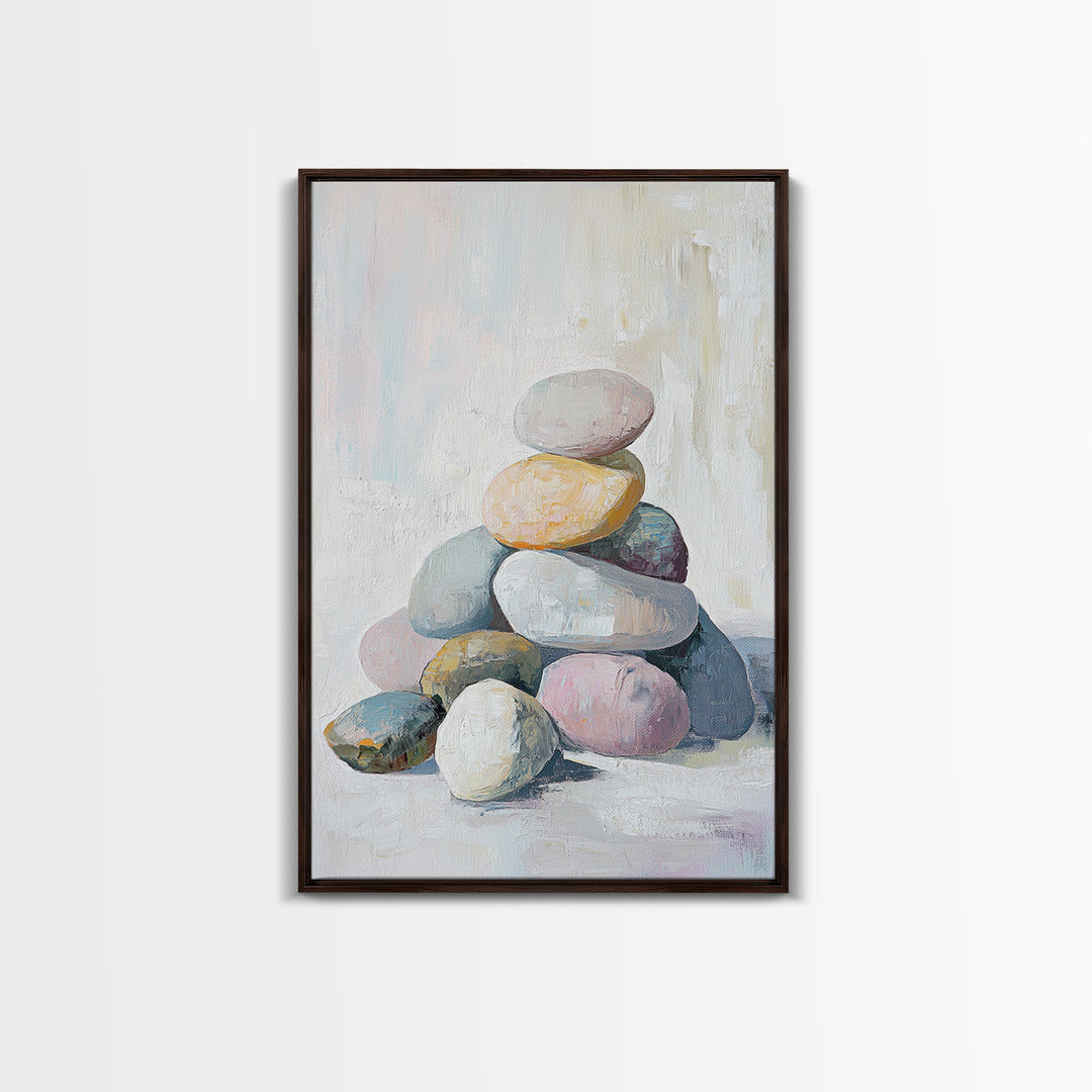 Stacked Pastel Stones Canvas Print, Zen Spa Wall Art, Neutral Bathroom Decor, Minimalist Wall Art, Calming Home Decor Gift