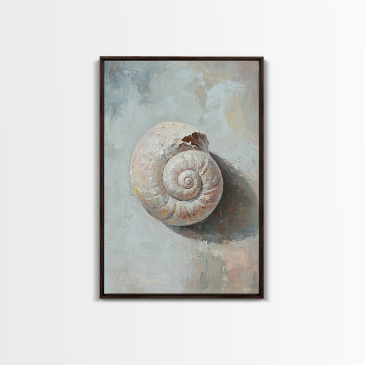 Textured Seashell Still Life Framed Canvas Print, Coastal Wall Art, Beach House Decor, Nautical Bathroom Wall Decor, Ocean Art