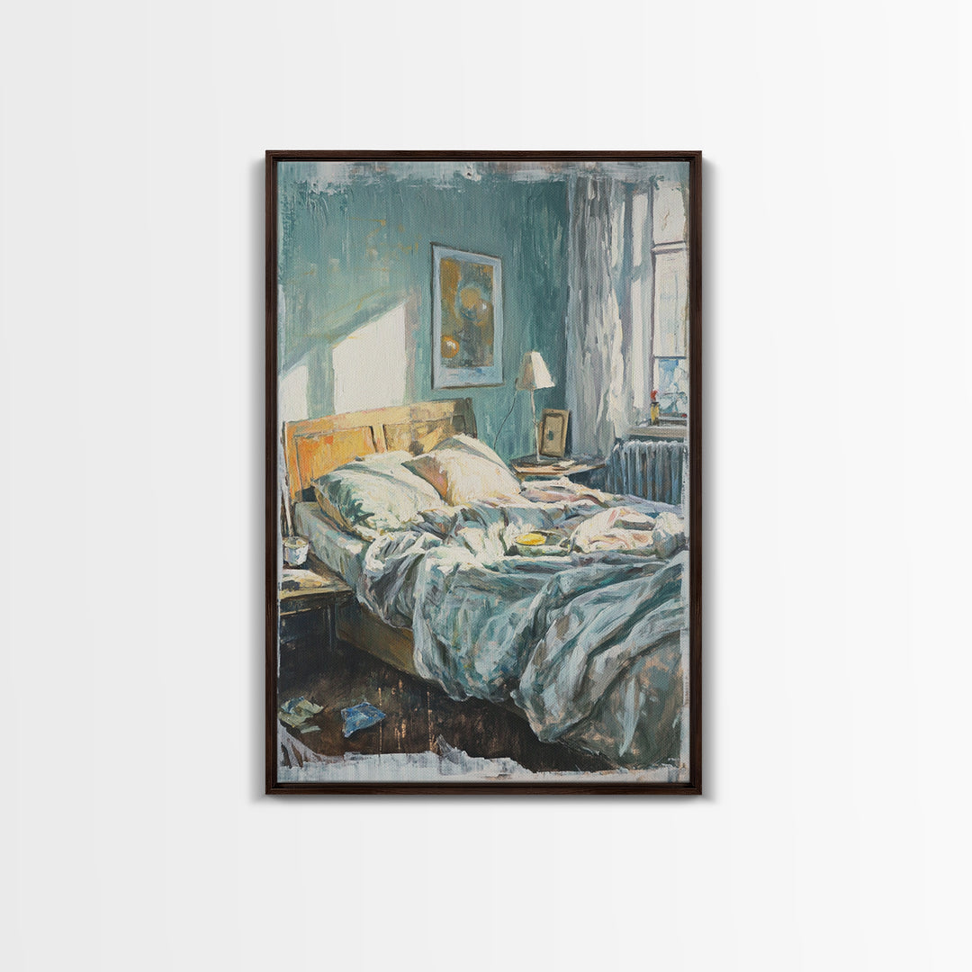 Messy Sunlit Bedroom Canvas Print, Cozy Bedroom Wall Art, Above Bed Decor, Modern Home Decor, Guest Room Wall Decor, Living Room Decor