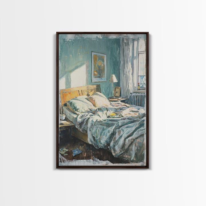 Messy Sunlit Bedroom Canvas Print, Cozy Bedroom Wall Art, Above Bed Decor, Modern Home Decor, Guest Room Wall Decor, Living Room Decor