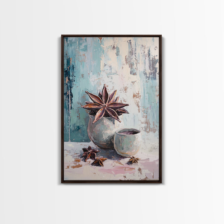 Star Anise And Ceramic Cup Spice Wall Art, Cozy Kitchen Decor, Rustic Food Still Life Canvas Print, Housewarming Gift For Her