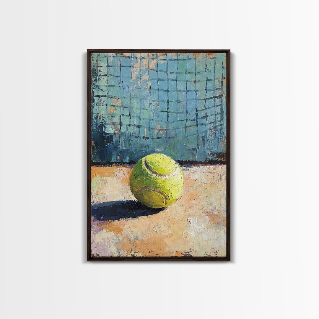 Bright Tennis Ball By Court Net Wall Art, Sports Room Decor, Game Room Art Print, Athletic Gift For Him, Home Gym Decor, Office Decor