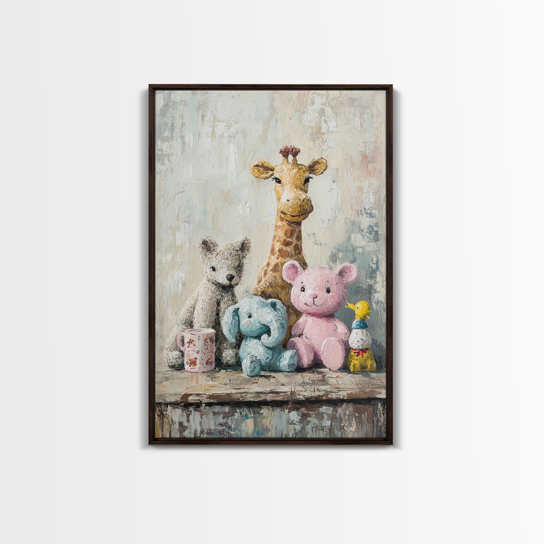 Whimsical Nursery Stuffed Animals Wall Art, Giraffe Teddy Bear Elephant Print, Kids Room Decor, Baby Shower Gift For Baby Room