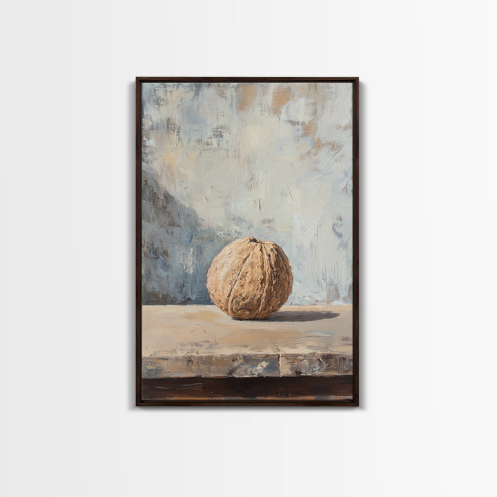 Minimal Walnut Still Life On Shelf Canvas Print, Neutral Kitchen Wall Art For Rustic Home Decor And Farmhouse Wall Decor