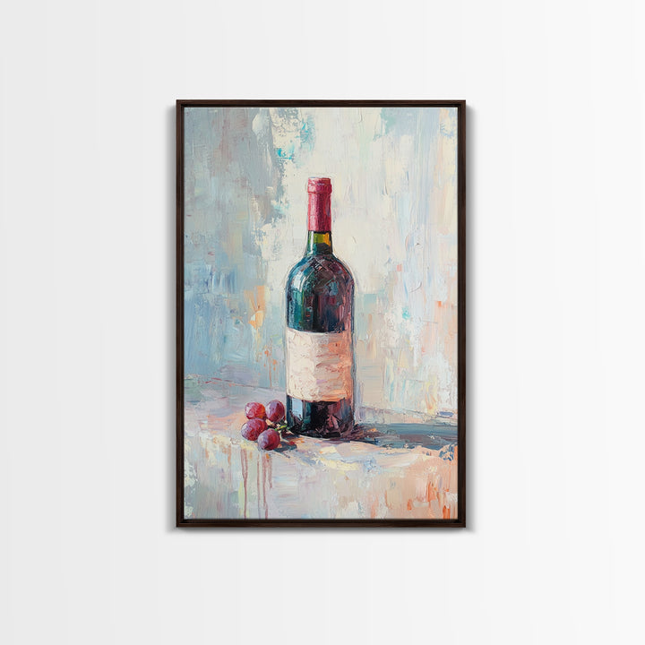 Red Wine Bottle With Grapes Canvas Print, Winery Wall Art, Dining Room Decor, Kitchen Wall Decor, Gift For Wine Lover, Housewarming Gift
