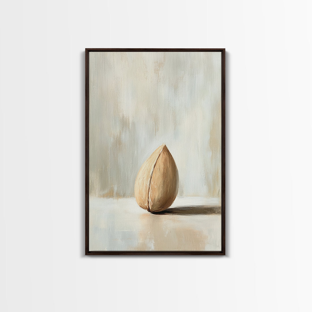 Single Almond Shell Minimalist Canvas Print, Neutral Still Life Wall Art For Kitchen, Japandi Decor, Organic Modern Home