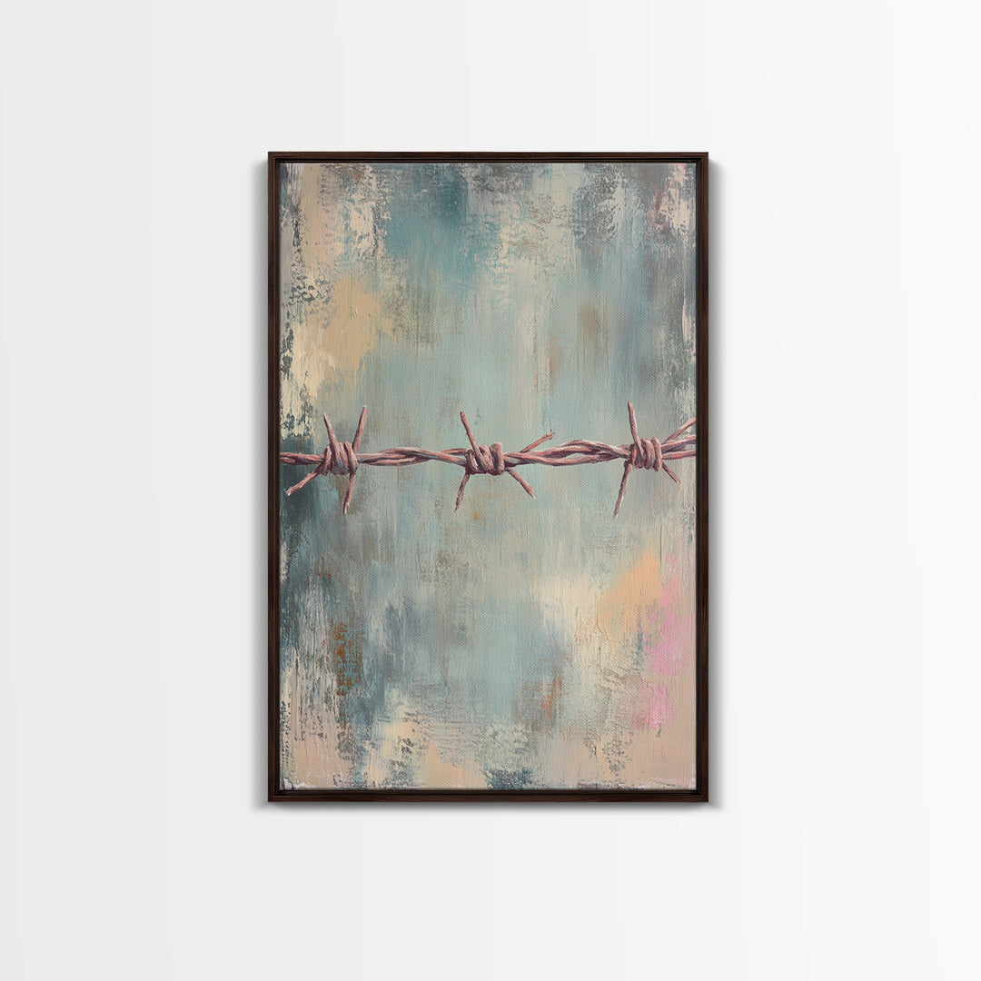 Barbed Wire Minimalist Wall Art, Western Rustic Decor, Industrial Canvas Print, Moody Office Art, Man Cave Decor, Masculine Gift For Him