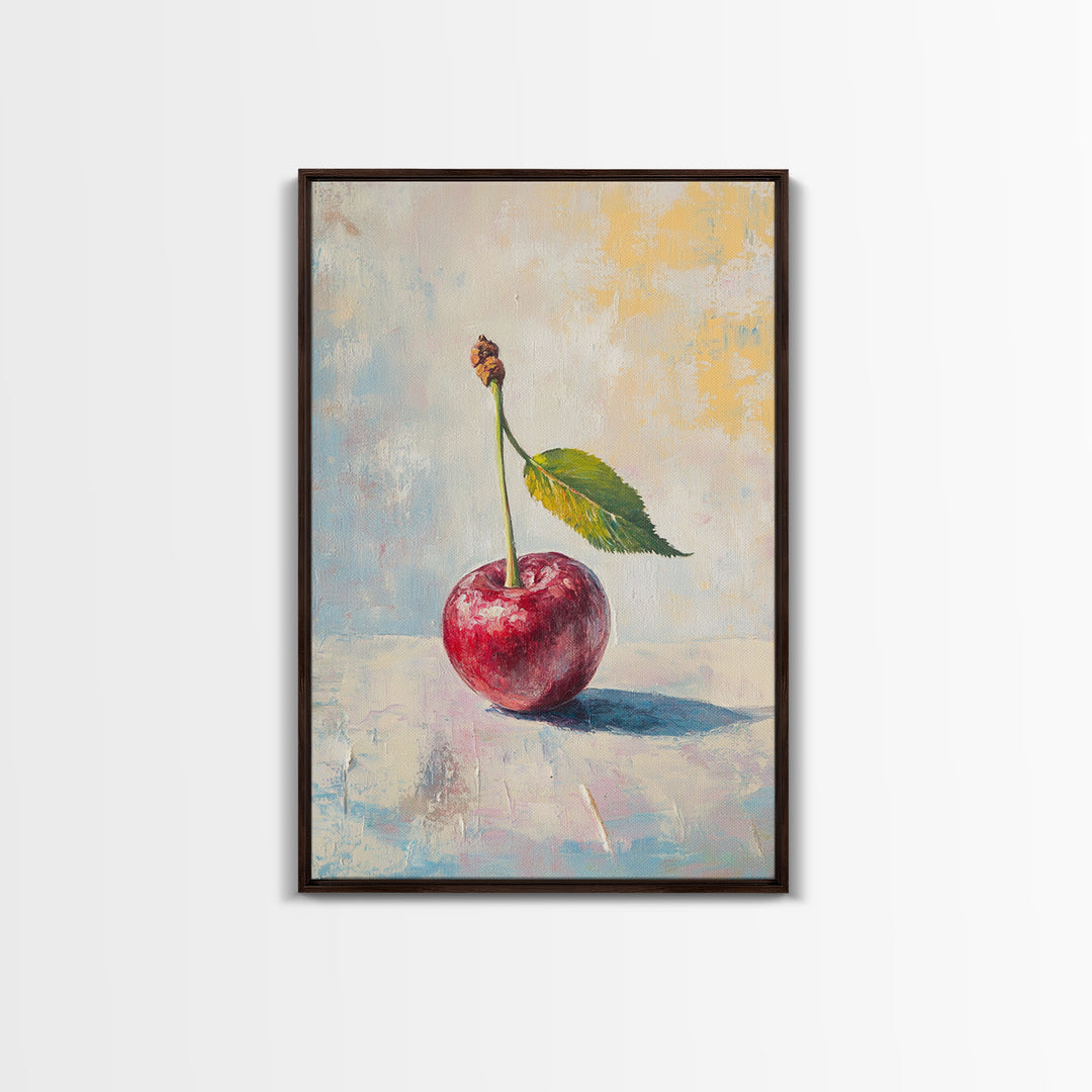Red Cherry Still Life With Leaf Wall Art, Rustic Kitchen Decor, Fruit Art Print, Farmhouse Dining Room Home Decor Gift Idea