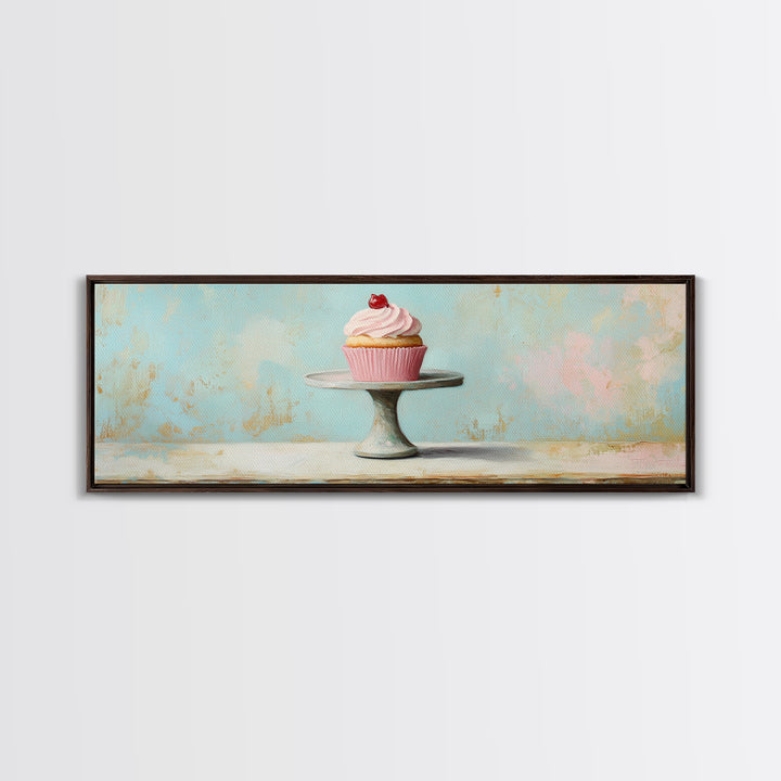 Pink Cupcake On Pedestal Wall Art, Cute Bakery Art, Kitchen Decor, Girls Room Decor, Dessert Print, Gift For Foodie, Home Decor