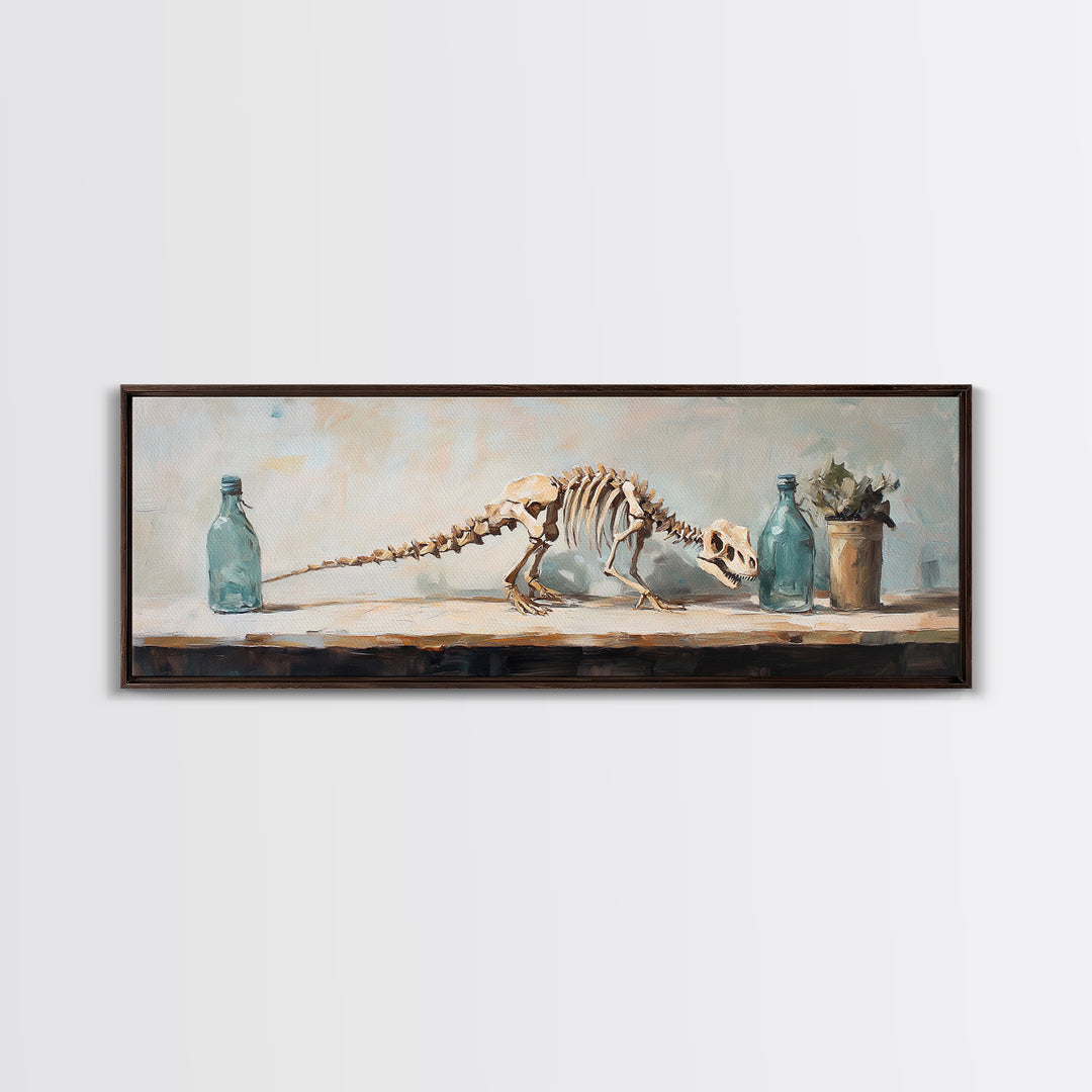 Dinosaur Skeleton Still Life Canvas Print, Quirky Science Wall Art, Oddities Decor, Curiosity Cabinet, Office Decor, Gift For Him
