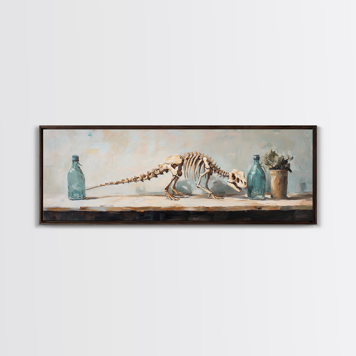 Dinosaur Skeleton Still Life Canvas Print, Quirky Science Wall Art, Oddities Decor, Curiosity Cabinet, Office Decor, Gift For Him
