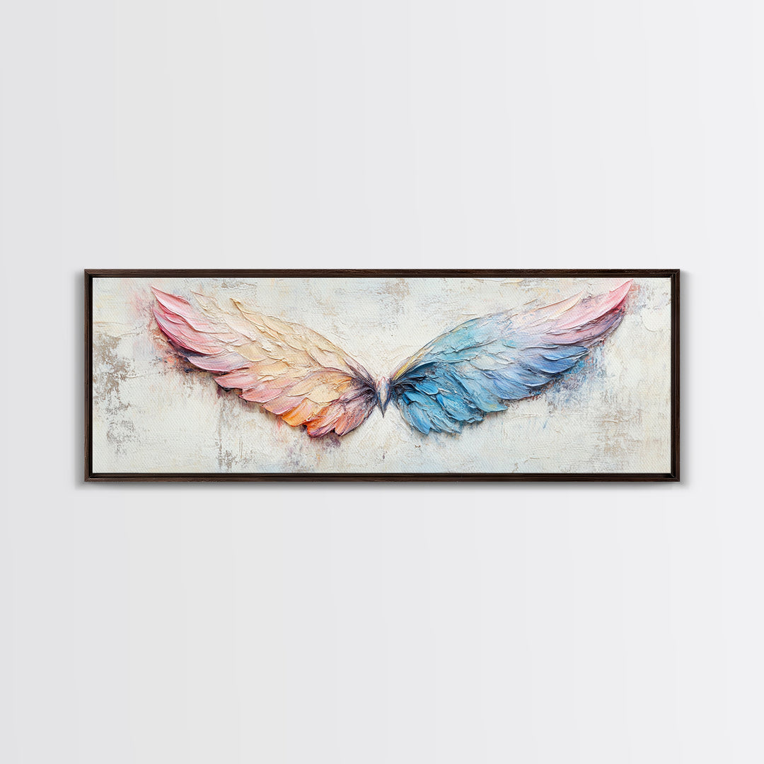 Pastel Angel Wings Textured Wall Art, Celestial Feather Canvas Print For Bedroom, Nursery, Boho Home Decor, Living Room Decor Gift