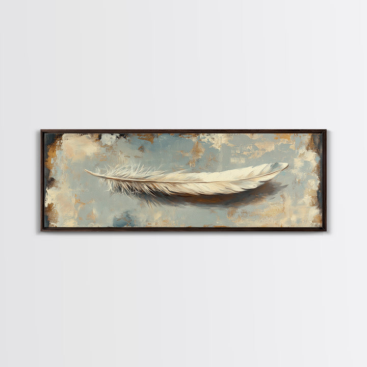 White Feather On Textured Neutral Wall Art, Minimalist Canvas Print For Bedroom, Boho Decor, Calming Coastal Home Decor Gift