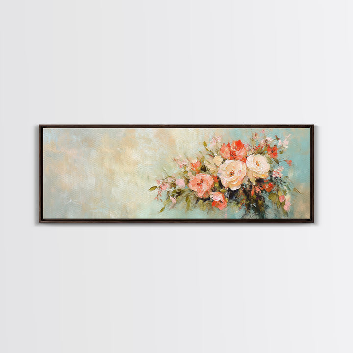 Romantic Peach Rose Bouquet Framed Canvas Print, Floral Wall Art For Bedroom Decor Living Room Decor And Housewarming Gift For Her