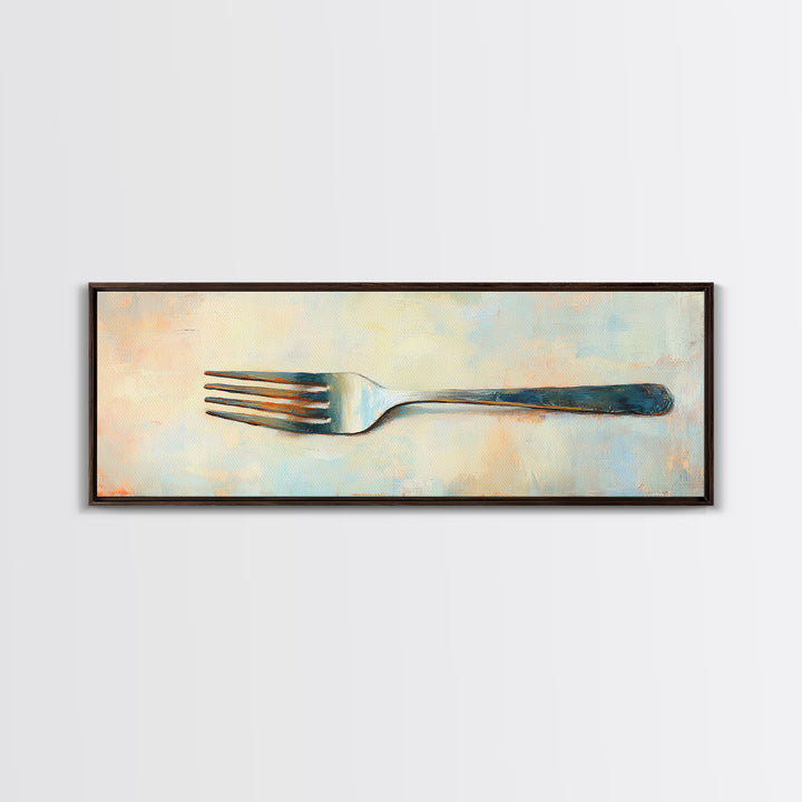 Rustic Silver Fork Still Life Wall Art, Minimalist Kitchen Canvas Print For Dining Room Decor Modern Home Decor And Foodie Gift