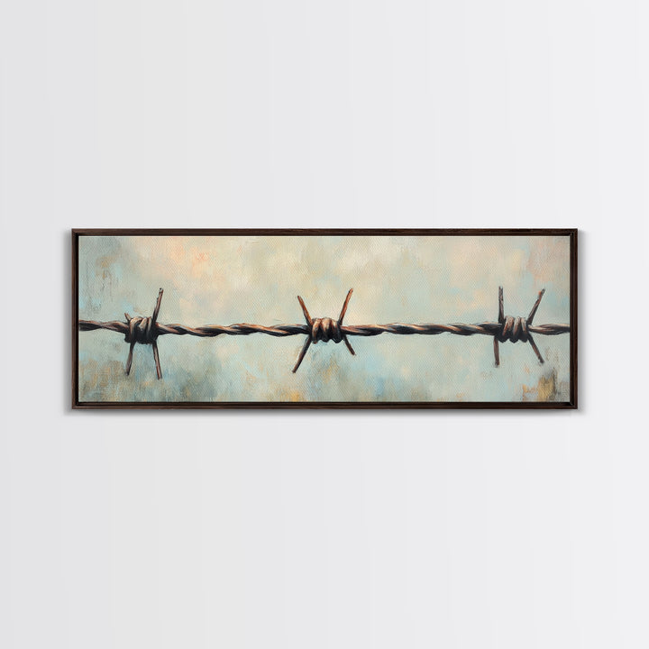 Rustic Barbed Wire Fence Wall Art, Western Canvas Print, Farmhouse Country Decor, Industrial Ranch Masculine Office Decor