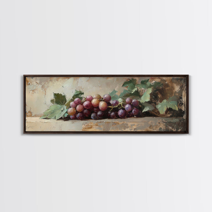 Moody Grapes With Vine Leaves Canvas Print, Winery Wall Art, Rustic Kitchen Decor, Country Wall Decor, Housewarming Gift