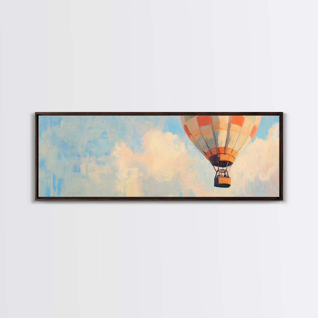 Pastel Hot Air Balloon Sky Wall Art, Whimsical Nursery Decor, Adventure Canvas Print For Kids Room Or Playroom Wall Decor Gift