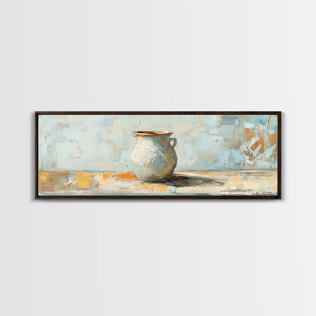 Rustic Ceramic Vase Still Life Framed Canvas Print, Farmhouse Kitchen Wall Decor, Neutral Home Decor, Housewarming Gift Idea