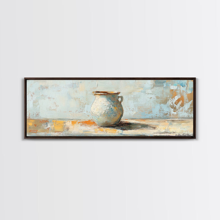 Rustic Ceramic Vase Still Life Framed Canvas Print, Farmhouse Kitchen Wall Decor, Neutral Home Decor, Housewarming Gift Idea