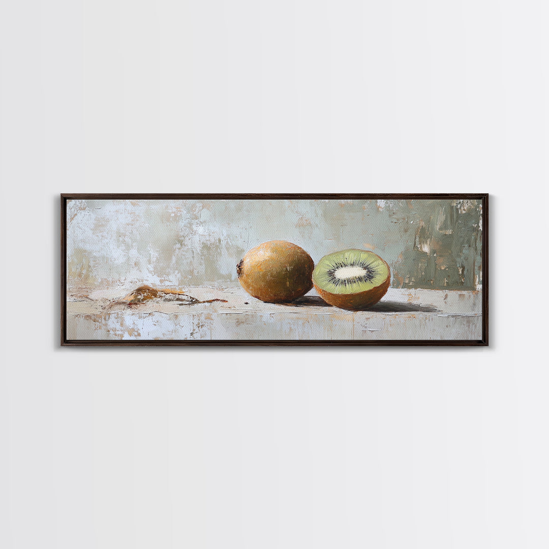 Whole And Sliced Kiwi Fruit Still Life Canvas Print, Kitchen Wall Art, Foodie Wall Decor, Farmhouse Dining Room Gift For Her
