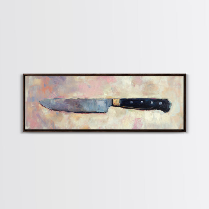 Chef Knife On Soft Pastel Background Wall Art, Modern Kitchen Canvas Print, Culinary Decor, Gift For Chef, Foodie Home Decor