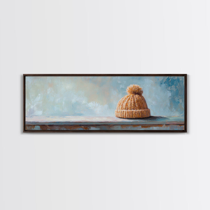 Orange Knit Beanie Still Life Wall Art, Cozy Winter Canvas Wall Decor, Rustic Home Decor, Above Bed Art, Housewarming Gift