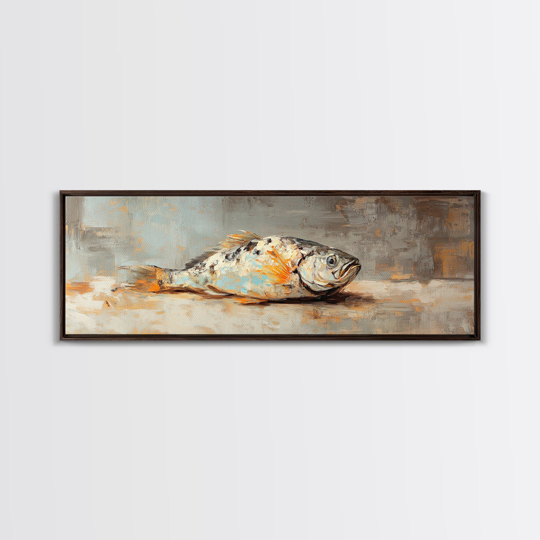 Textured Fish Still Life Wall Art, Coastal Canvas Print, Kitchen Wall Decor, Nautical Home Decor, Seafood Art, Gift For Him