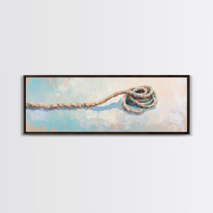 Coiled Rope And Knot Still Life Canvas Print, Nautical Wall Art, Coastal Wall Decor, Rustic Beach House Decor, Gift For Him