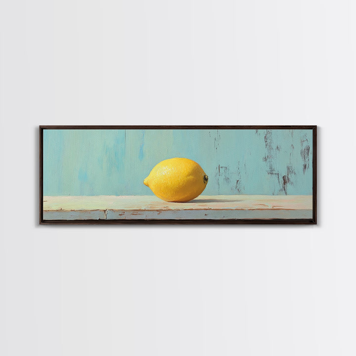 Bright Yellow Lemon Still Life Canvas Print, Minimalist Kitchen Wall Art, Fruit Art Print, Mediterranean Decor, Foodie Gift