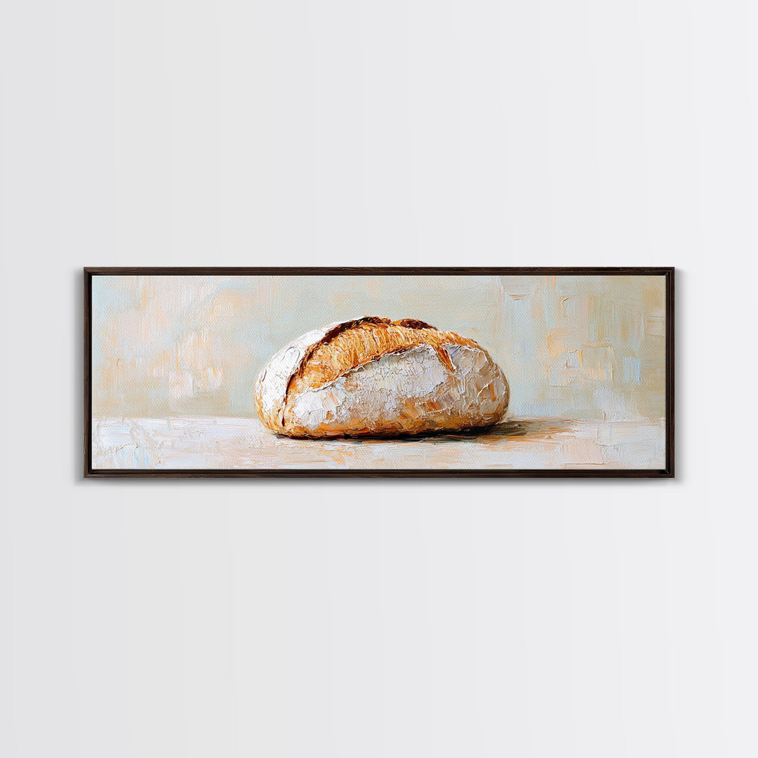 Crusty Artisan Bread Loaf Still Life Canvas Print, Rustic Kitchen Wall Art, Bakery Decor, Food Lover Gift, Farmhouse Decor