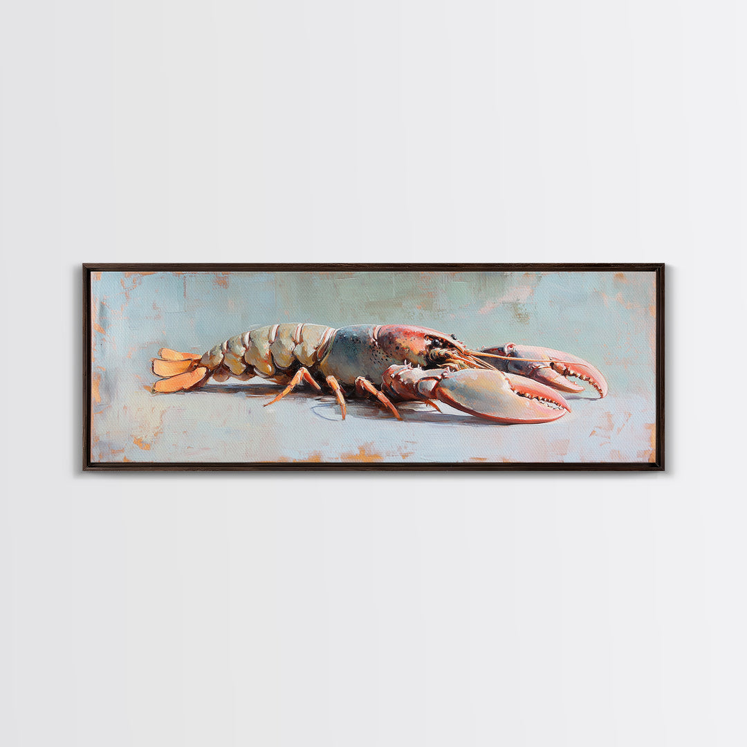 Realistic Lobster On Blue Table Canvas Print, Coastal Kitchen Wall Art, Seafood Decor, Nautical Home Decor, Beach House Gift