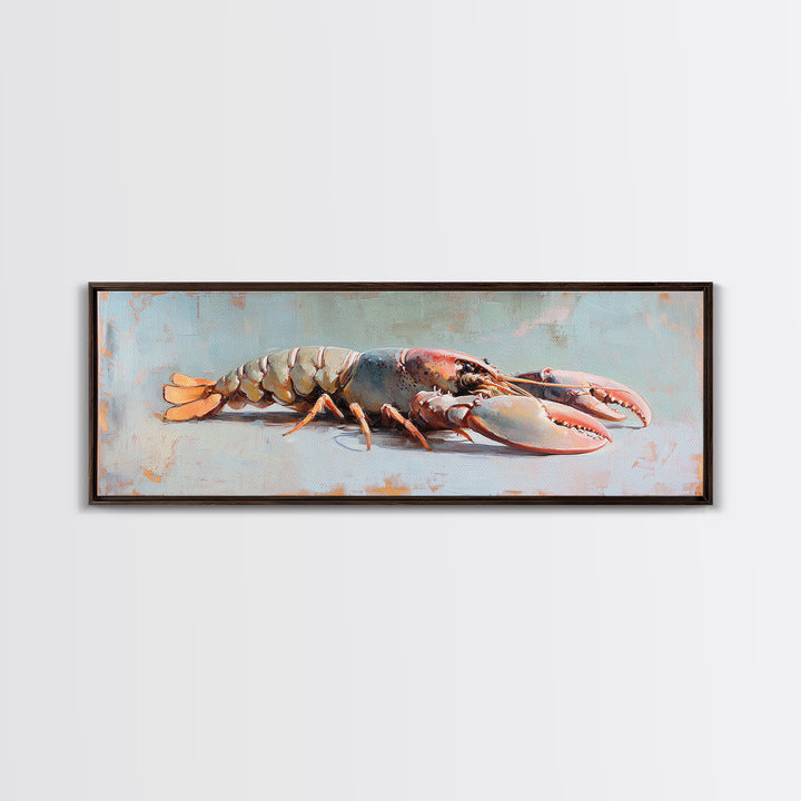 Realistic Lobster On Blue Table Canvas Print, Coastal Kitchen Wall Art, Seafood Decor, Nautical Home Decor, Beach House Gift