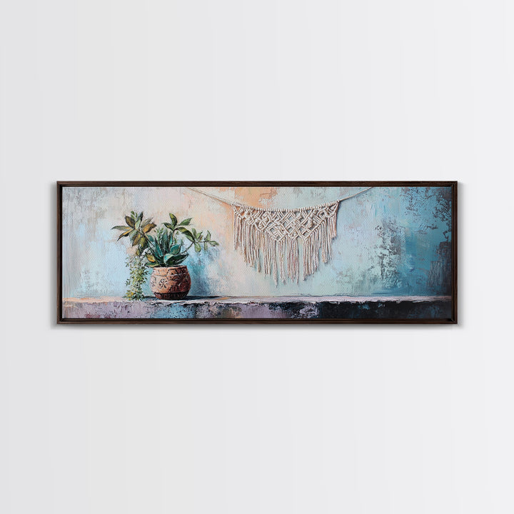 Macrame Wall Hanging With Potted Plant Wall Art, Boho Wall Decor, Botanical Decor, Neutral Home Decor, Cozy Apartment Decor
