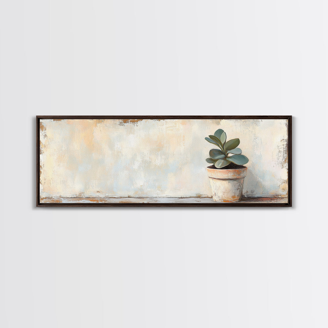 Small Potted Succulent Still Life Wall Art, Botanical Home Decor, Minimalist Plant Print, Rustic Farmhouse Canvas Art Gift