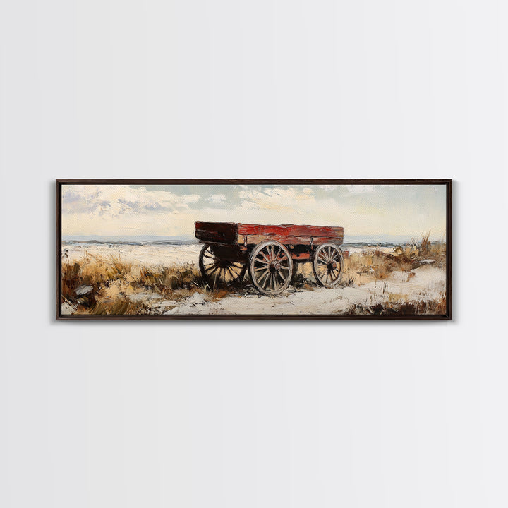 Red Farm Wagon In Snow Wall Art, Rustic Landscape Canvas Print, Farmhouse Decor, Country Winter Art, Cozy Home Decor Gift