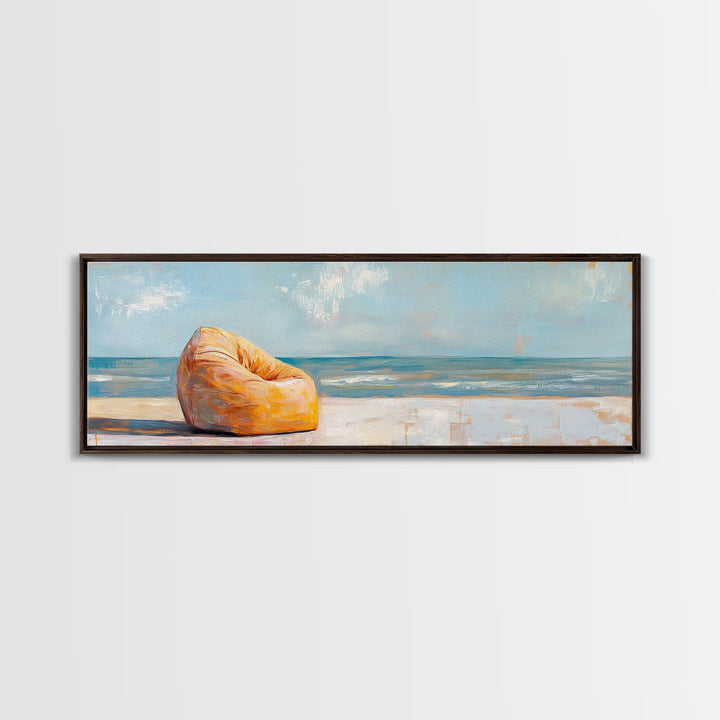 Orange Beach Chair By Ocean Wall Art, Coastal Canvas Print, Beach House Decor, Summer Seascape, Relaxing Bedroom Decor Gift