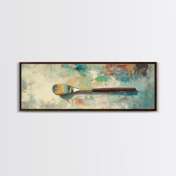 Single Paintbrush On Textured Abstract Canvas Print, Artist Studio Wall Art, Creative Office Decor, Modern Home Decor, Gift For Artist