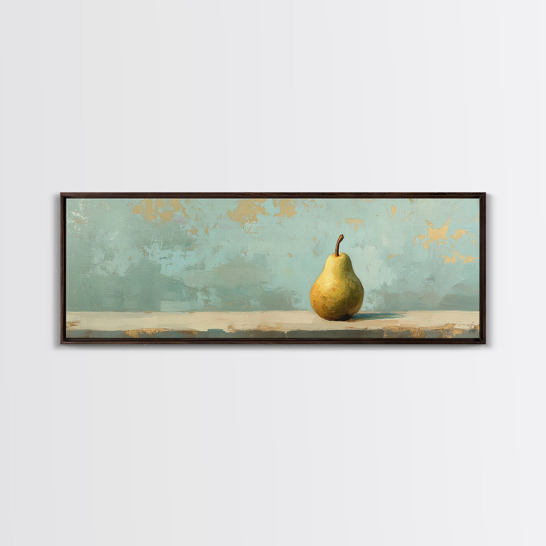 Golden Pear Still Life On Soft Teal Wall Art, Rustic Kitchen Decor, Farmhouse Dining Room Print, Housewarming Gift, Modern Home Decor