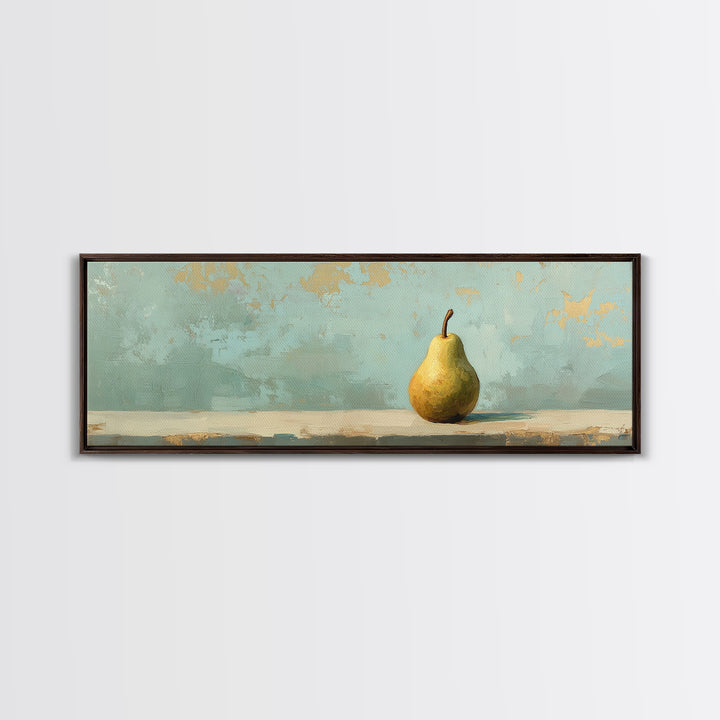 Golden Pear Still Life On Soft Teal Wall Art, Rustic Kitchen Decor, Farmhouse Dining Room Print, Housewarming Gift, Modern Home Decor