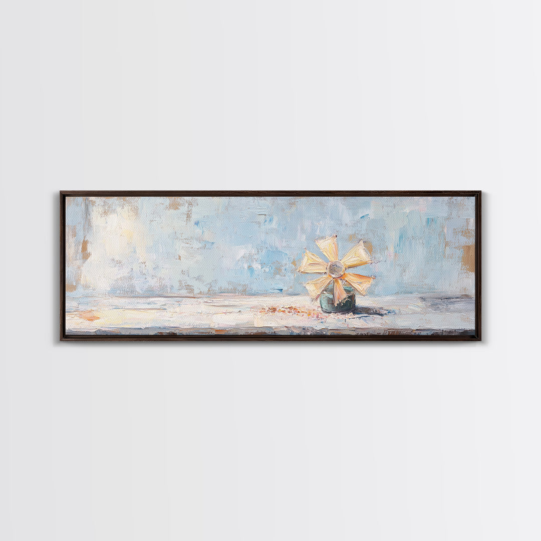 Pastel Paper Pinwheel Toy Framed Canvas Print, Whimsical Wall Art, Kids Room Decor, Nursery Art, Soft Blue Home Decor, Gift