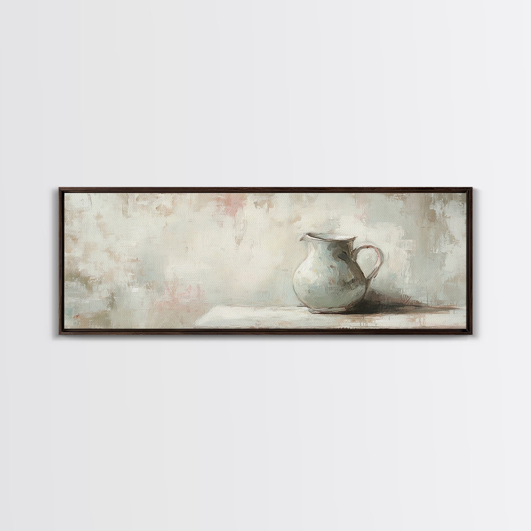 White Ceramic Pitcher Still Life Framed Canvas Print, Neutral Wall Art, Minimalist Kitchen Decor, Rustic Home Decor, Gift