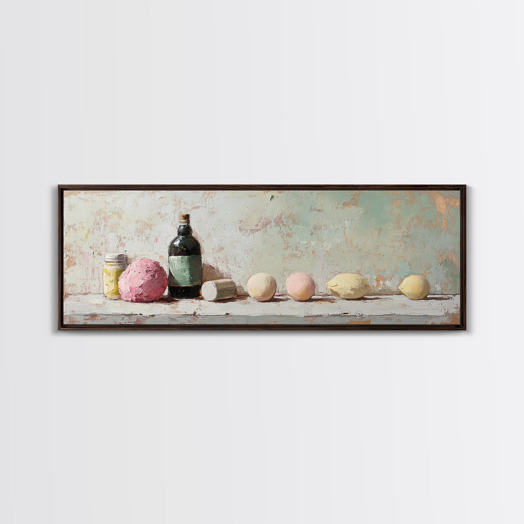 Pastel Bath Bombs And Bottles Wall Art, Spa Bathroom Decor, Apothecary Still Life, Feminine Canvas Print, Gift For Her, Home Decor