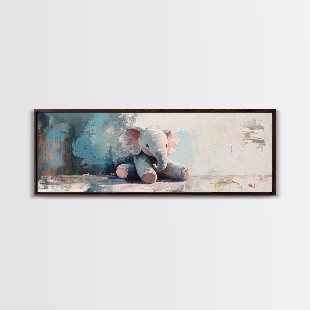 Soft Stuffed Elephant Wall Art, Nursery Animal Art, Baby Room Decor, Whimsical Canvas Print For Kids Room And Baby Shower