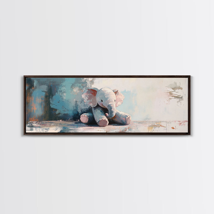Soft Stuffed Elephant Wall Art, Nursery Animal Art, Baby Room Decor, Whimsical Canvas Print For Kids Room And Baby Shower
