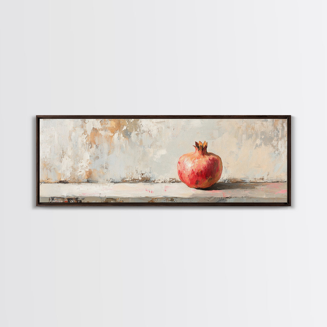 Single Red Pomegranate Still Life Wall Art, Minimalist Canvas Print, Fruit Art, Kitchen Decor, Neutral Living Room Decor