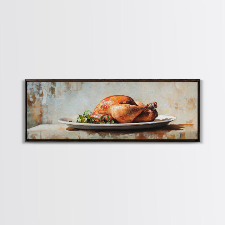 Roasted Chicken On White Platter Canvas Print, Rustic Kitchen Wall Decor, Food Art, Dining Room Decor, Housewarming Gift